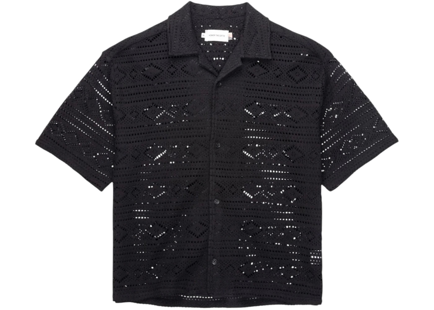 Honor The Gift Pointelle Crochet Camp Collar Shirt Black - vue secondaire A