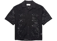 Honor The Gift Pointelle Crochet Camp Collar Shirt Black