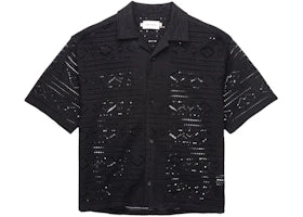 Honor The Gift Pointelle Crochet Camp Collar Shirt Black