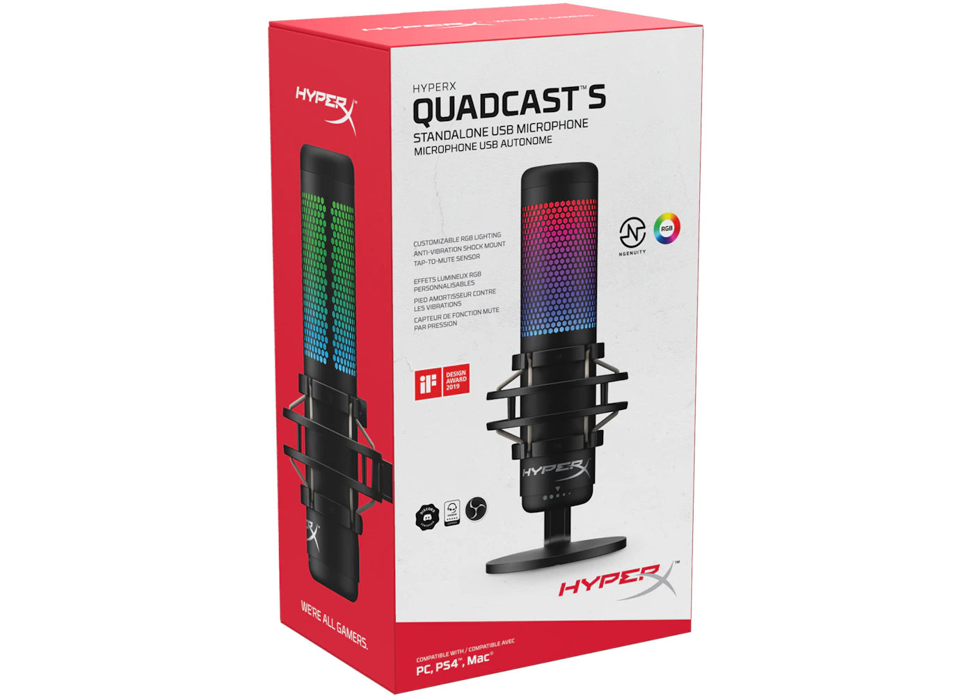 HyperX QuadCast S Kabelgebundenes Elektret-Kondensatormikrofon mit verschiedenen Richtcharakteristiken HMIQ1S-XX-RG/G Schwarz - vue 360