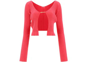 Jacquemus La Maille Pralu Longue Seamless Charm Logo Cardigan Pink - vue 360
