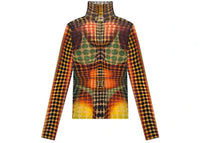 Jean Paul Gaultier High Neck Long Sleeves Top Orange Blue Brown