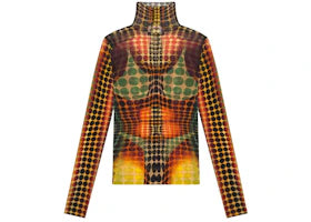 Jean Paul Gaultier High Neck Long Sleeves Top Orange Blue Brown - authentic Jean Paul Gaultier product