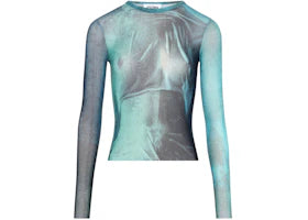 Jean Paul Gaultier Women's Mesh Printed Water Long Sleeves Top Indigo - vue 360