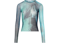 Jean Paul Gaultier Women's Mesh Printed Water Long Sleeves Top Indigo