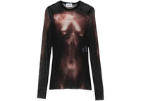 Jean Paul Gaultier Women's Mesh With L/S Printed Body Dust Crewneck Top Black/Brown