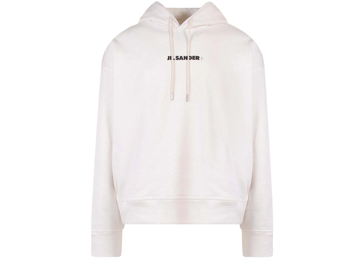 Jil Sander Man Cotton Frontal Logo Hoodie White - vue secondaire A