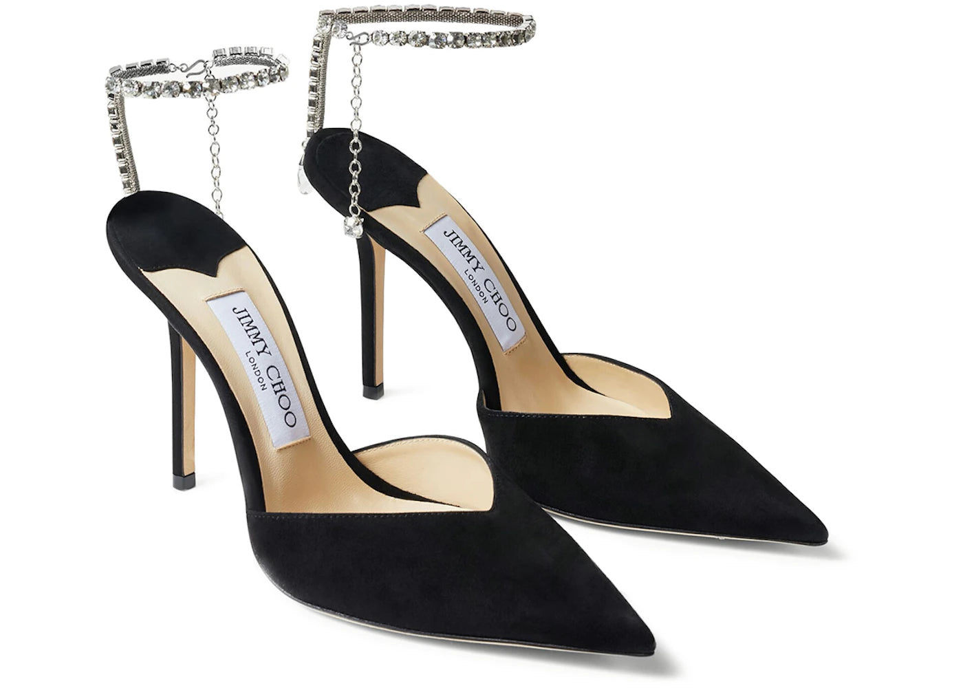 Jimmy Choo Saeda 100mm Pump Crystal Embellished Black Suede - vue secondaire B