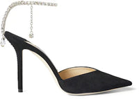 Jimmy Choo Saeda 100mm Pump Crystal Embellished Black Suede