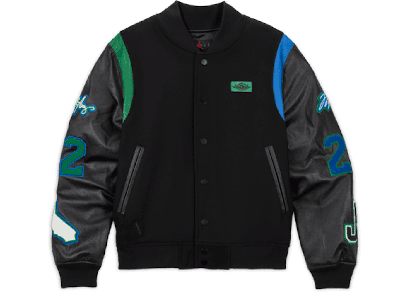 Jordan x Aleali May Varsity Jacket Black Game Royal Pine Green - vue secondaire B