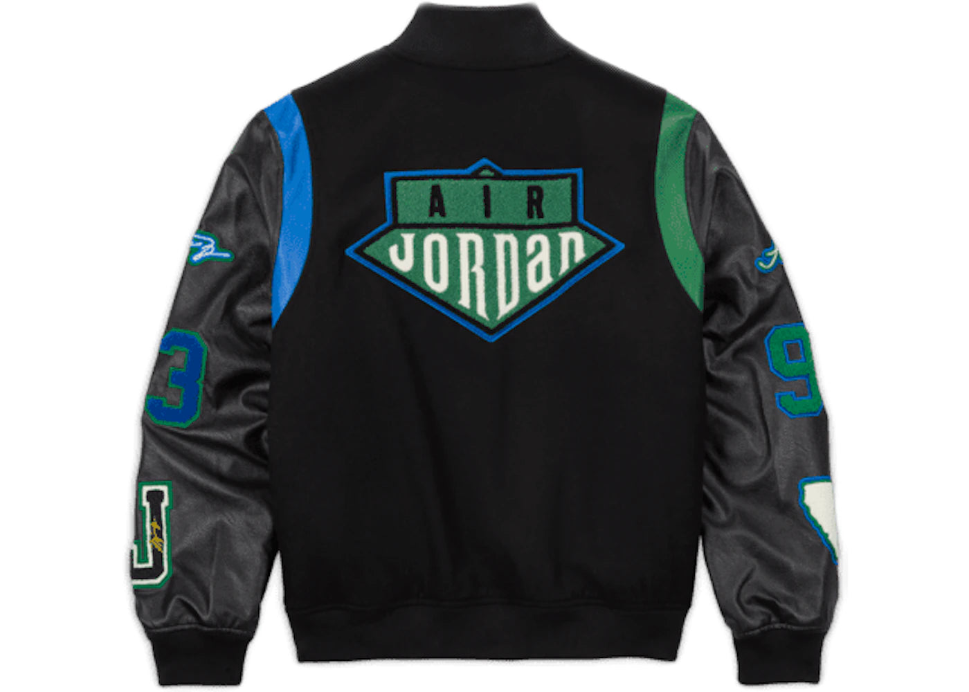Jordan x Aleali May Varsity Jacket Black Game Royal Pine Green - vue secondaire A