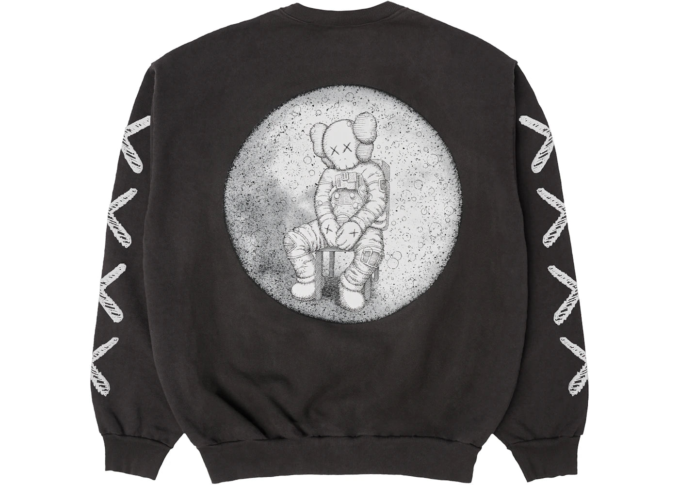KAWS For Kid Cudi Moon Man Back Print Crewneck Sweatshirt Vintage Black - vue secondaire A