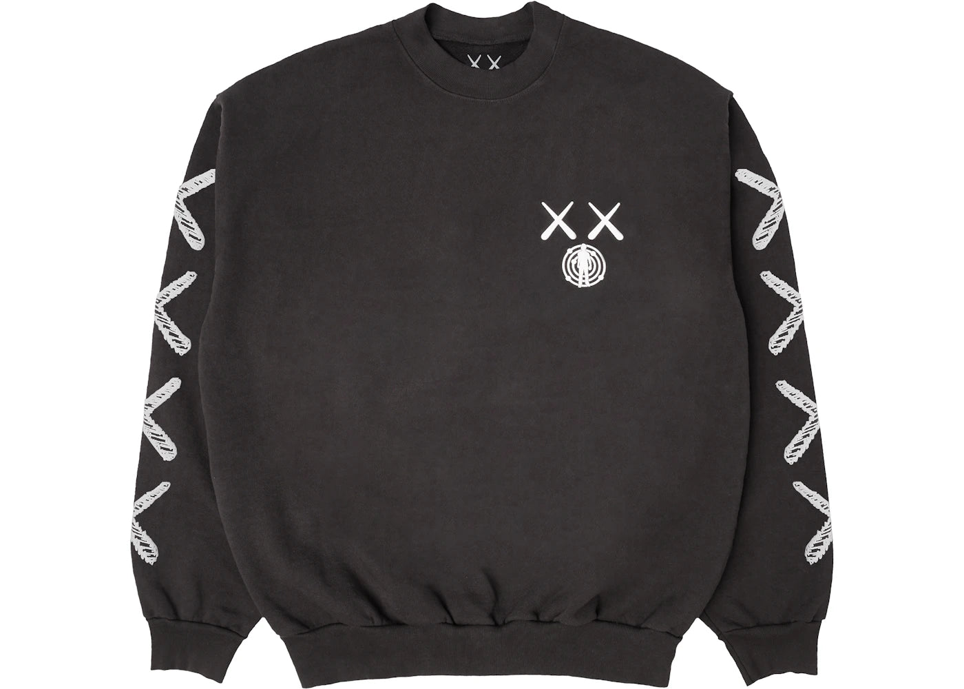 KAWS For Kid Cudi Moon Man Back Print Crewneck Sweatshirt Vintage Black - vue 360