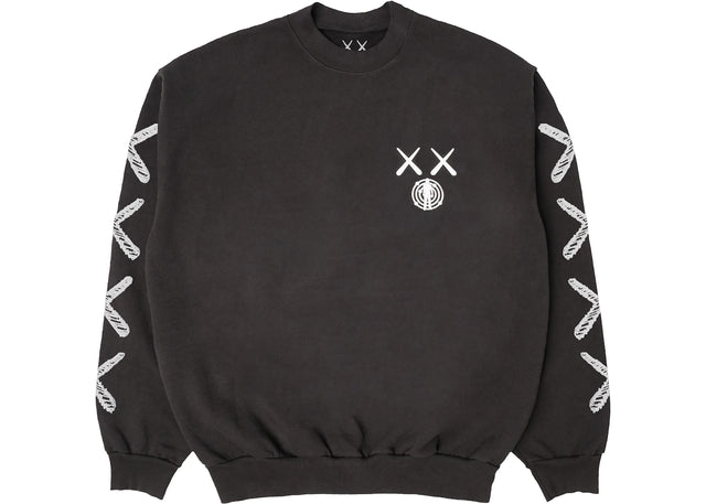 KAWS For Kid Cudi Moon Man Back Print Crewneck Sweatshirt Vintage Black