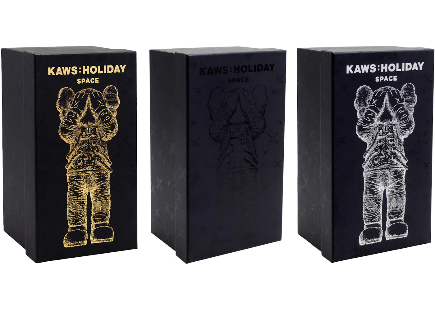 KAWS Holiday Space Figure Gold/Black/Silver Set - vue secondaire B