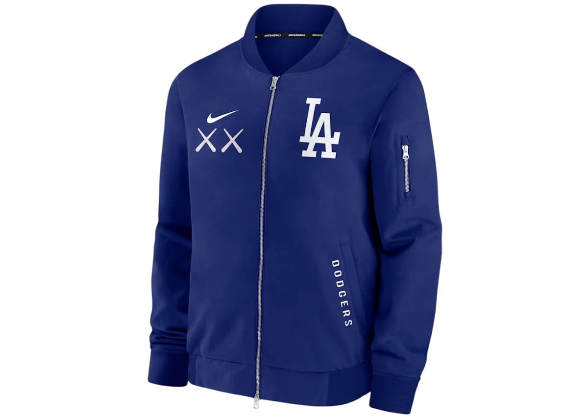 KAWS Nike MLB Fanatics Fest Dugout Bomber Los Angeles Dodgers Jacket Royal Blue - vue 360