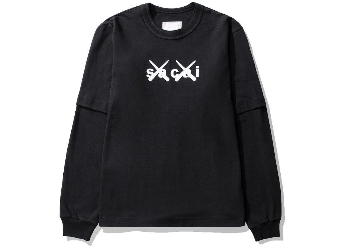 KAWS x Sacai Flock Print Long Sleeve T-shirt Black - vue 360