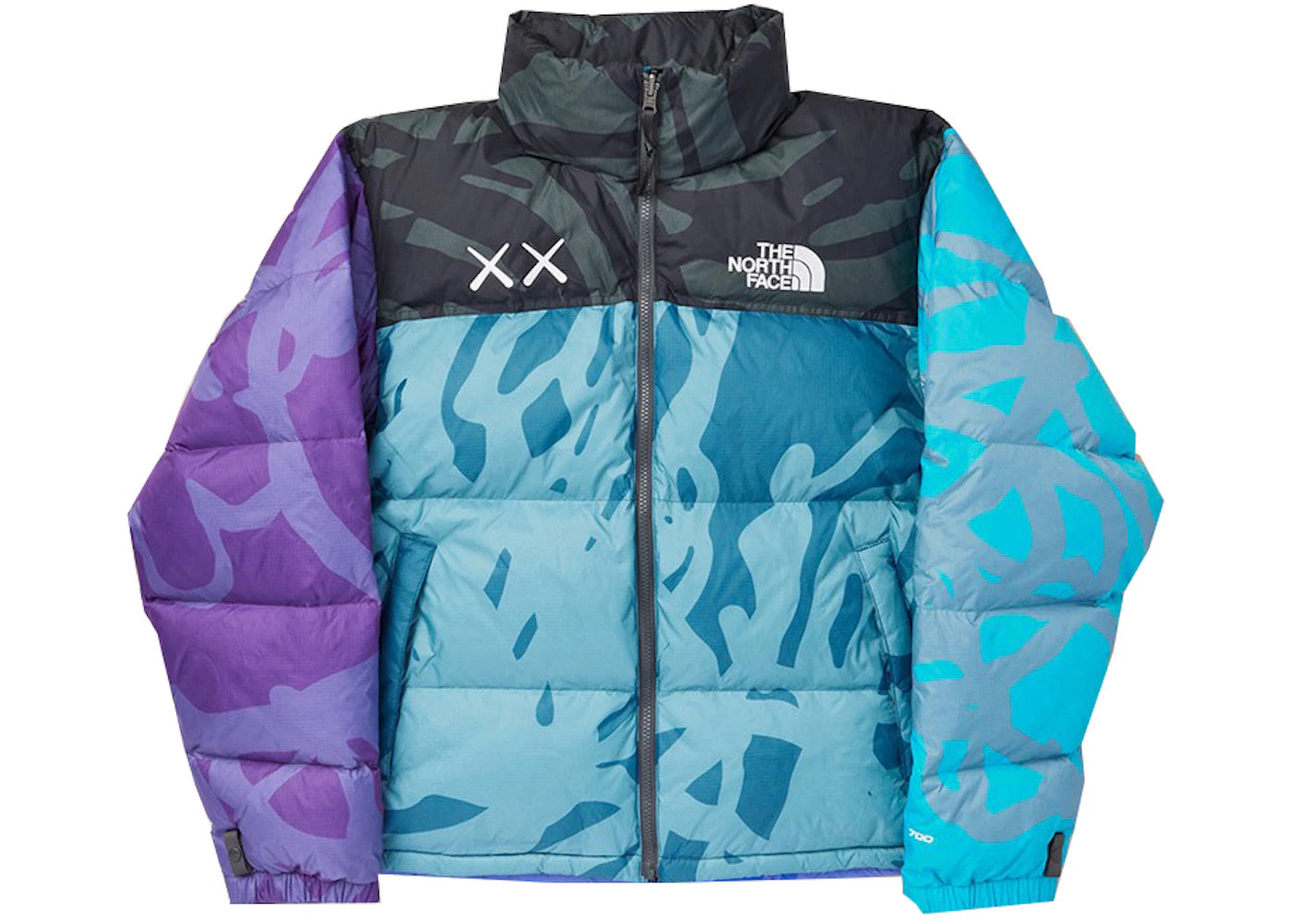 KAWS x The North Face Retro 1996 Jacket Monterey Blue Nuptse Print - vue 360