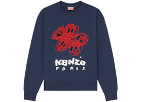 KENZO Drawn Varsity Embroidered Boke Flower Sweatshirt Navy