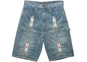 Kapital 14oz Denim STUDS Remake Shorts Light Indigo