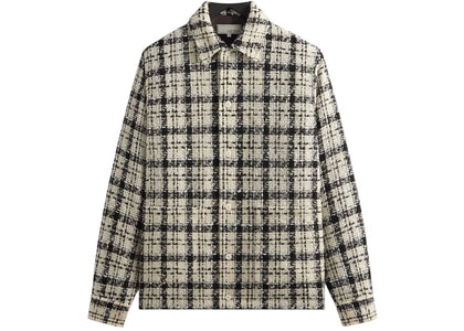 Kith & Kin Windowpane Boucle Long Shirt Boxy Collared Overshirt Sandrift - apparel view 2