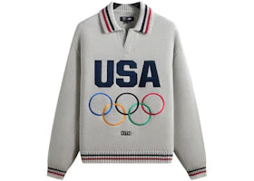 Kith Team USA Nelson Rugby Sweater Light Heather Grey - vue 360