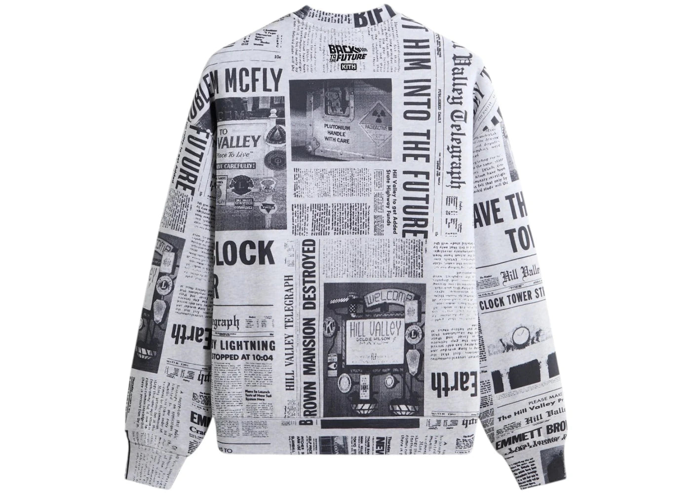 Kith x Back to the Future Newspaper All-Over Printed Nelson Crewneck Light Heather Grey - vue secondaire A