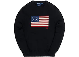 Kith x Polo Ralph Lauren Cotton American Flag Crewneck Black - vue 360
