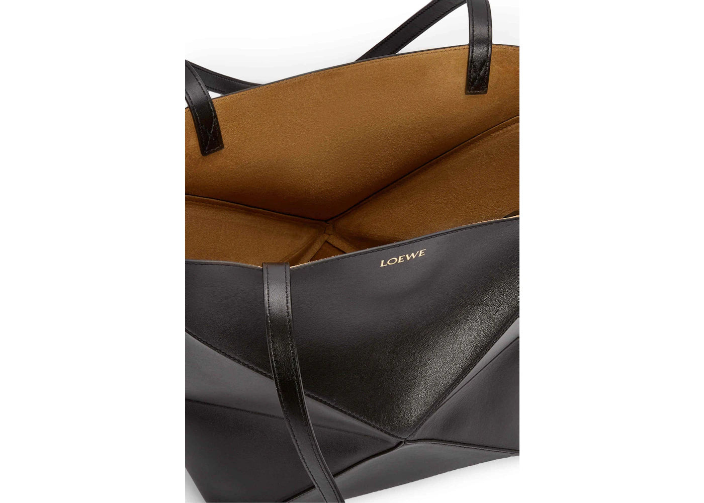LOEWE Medium Puzzle Fold Tote in Shiny Calfskin Black - vue secondaire B