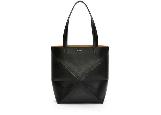 LOEWE Medium Puzzle Fold Tote in Shiny Calfskin Black
