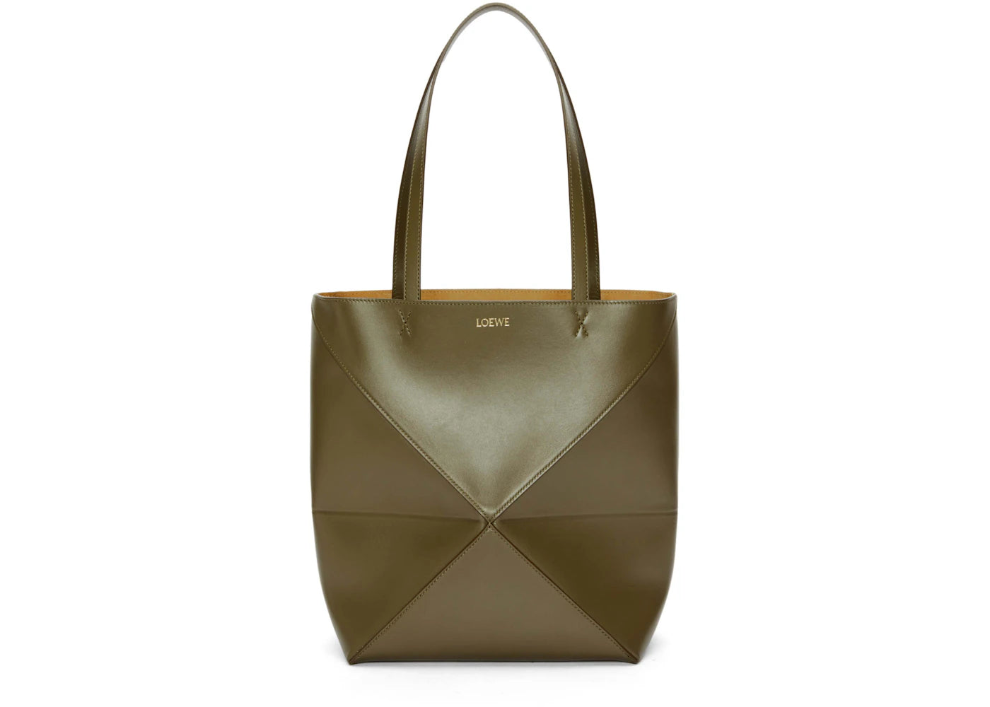 LOEWE Medium Puzzle Falt-Tote aus glänzendem Kalbsleder in Dunkelkhakigrün - vue 360
