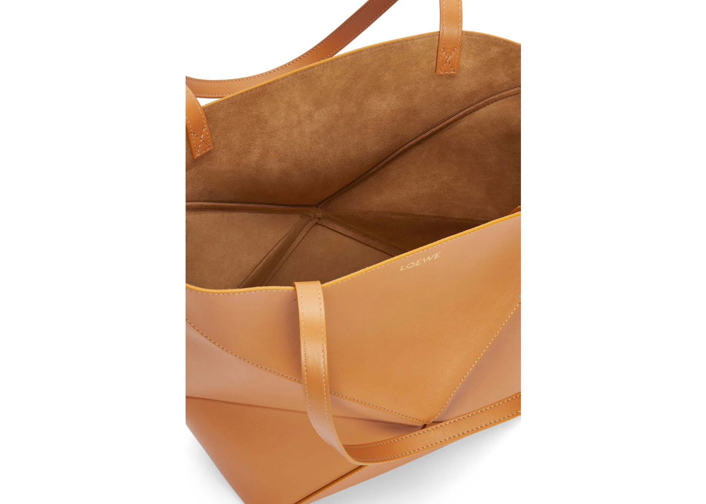 LOEWE Medium Puzzle Fold Tote in Shiny Calfskin Warm Desert