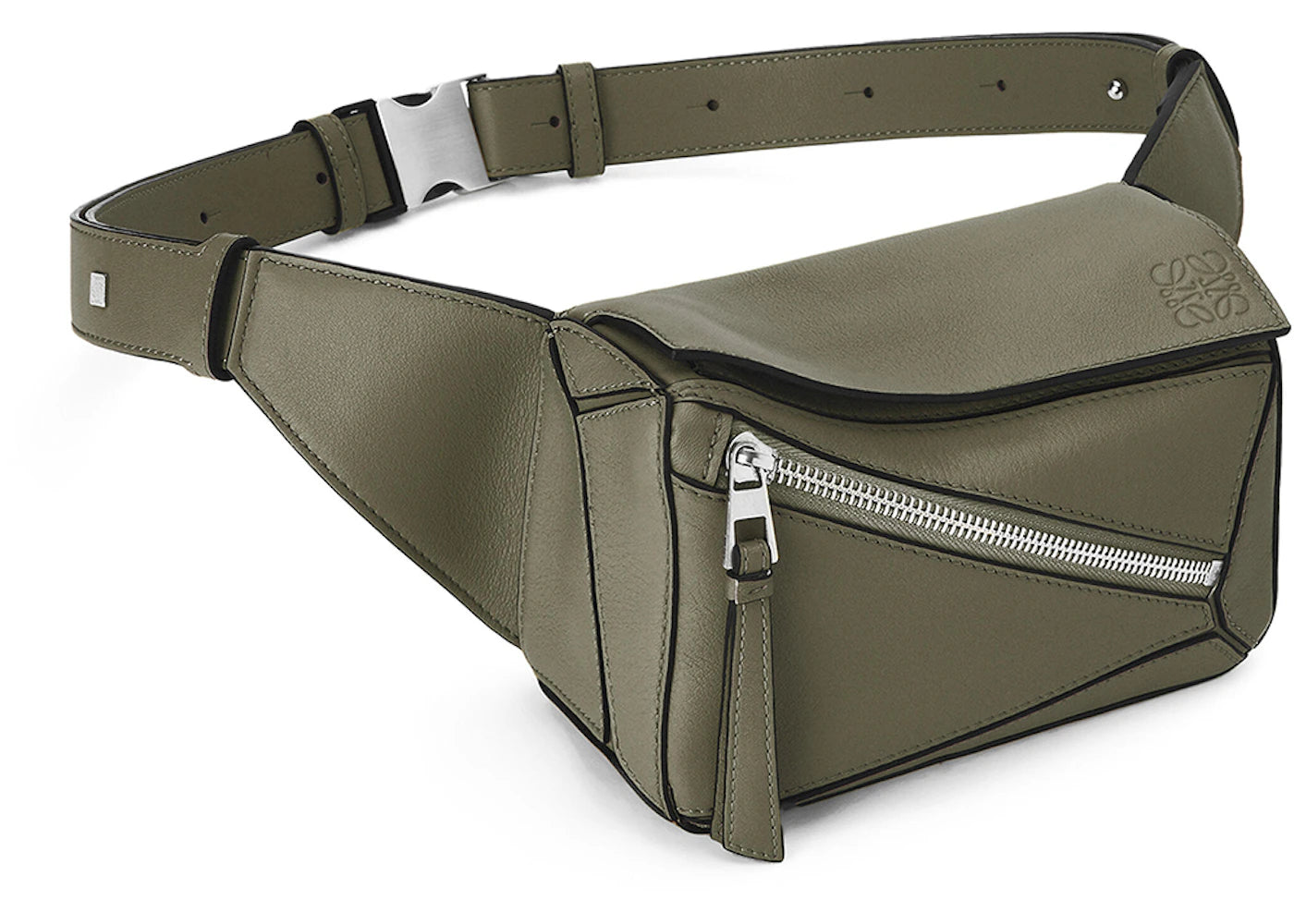 LOEWE Puzzle Bumbag In Classic Calfskin Mini Khaki Green - vue secondaire B