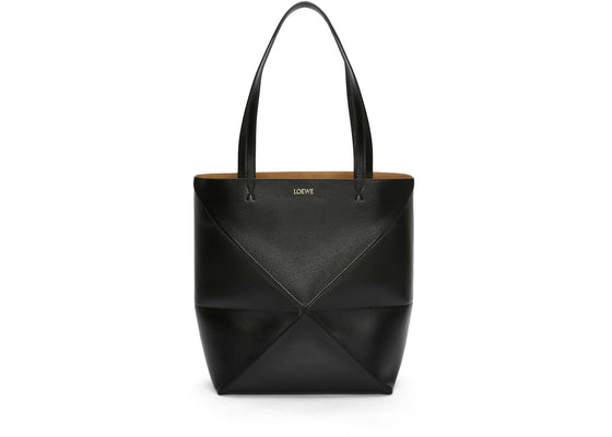 LOEWE Puzzle Fold Tote in Shiny Calfskin Black