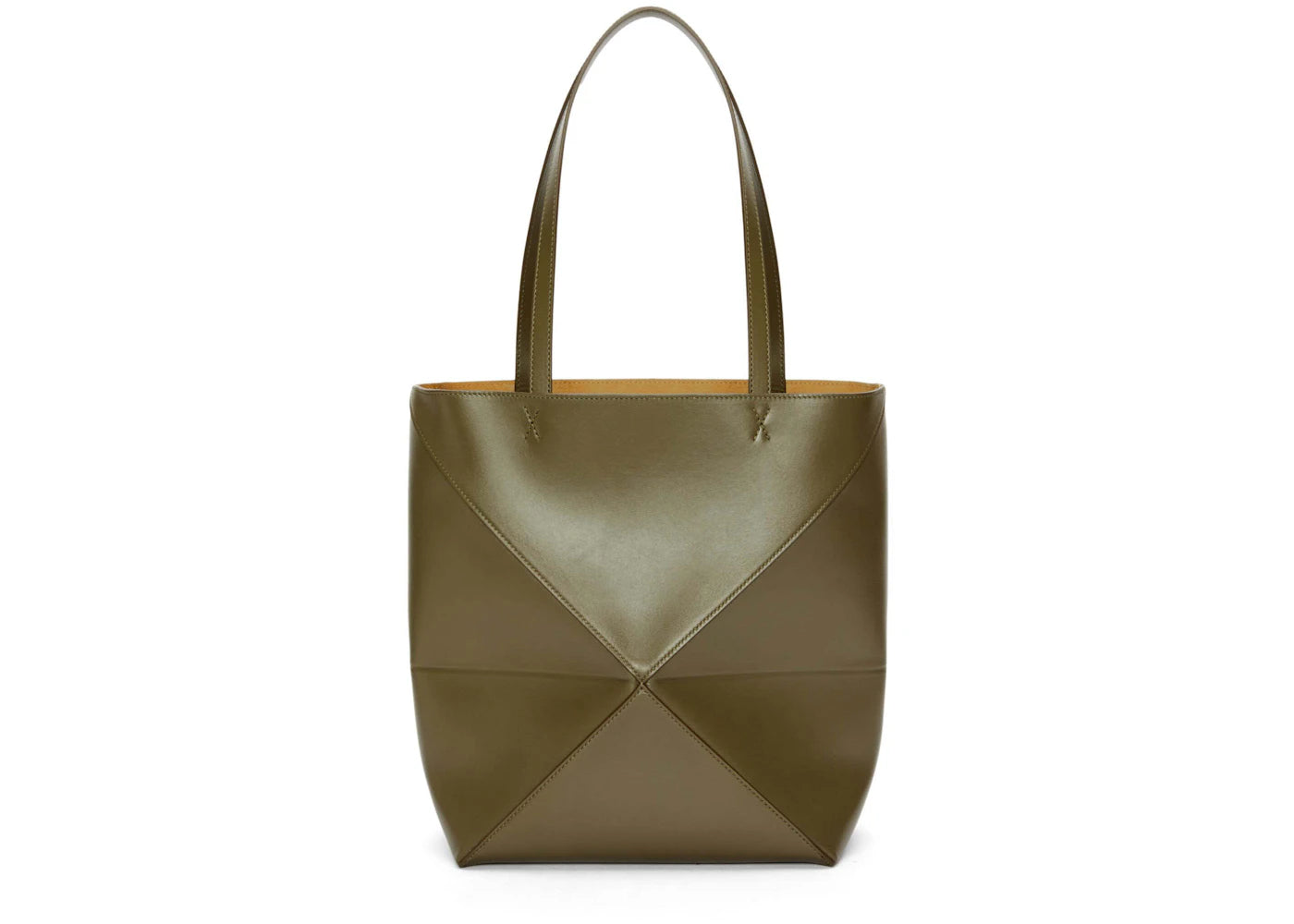 LOEWE Puzzle Fold Tote in Shiny Calfskin Dark Khaki Green - vue secondaire A