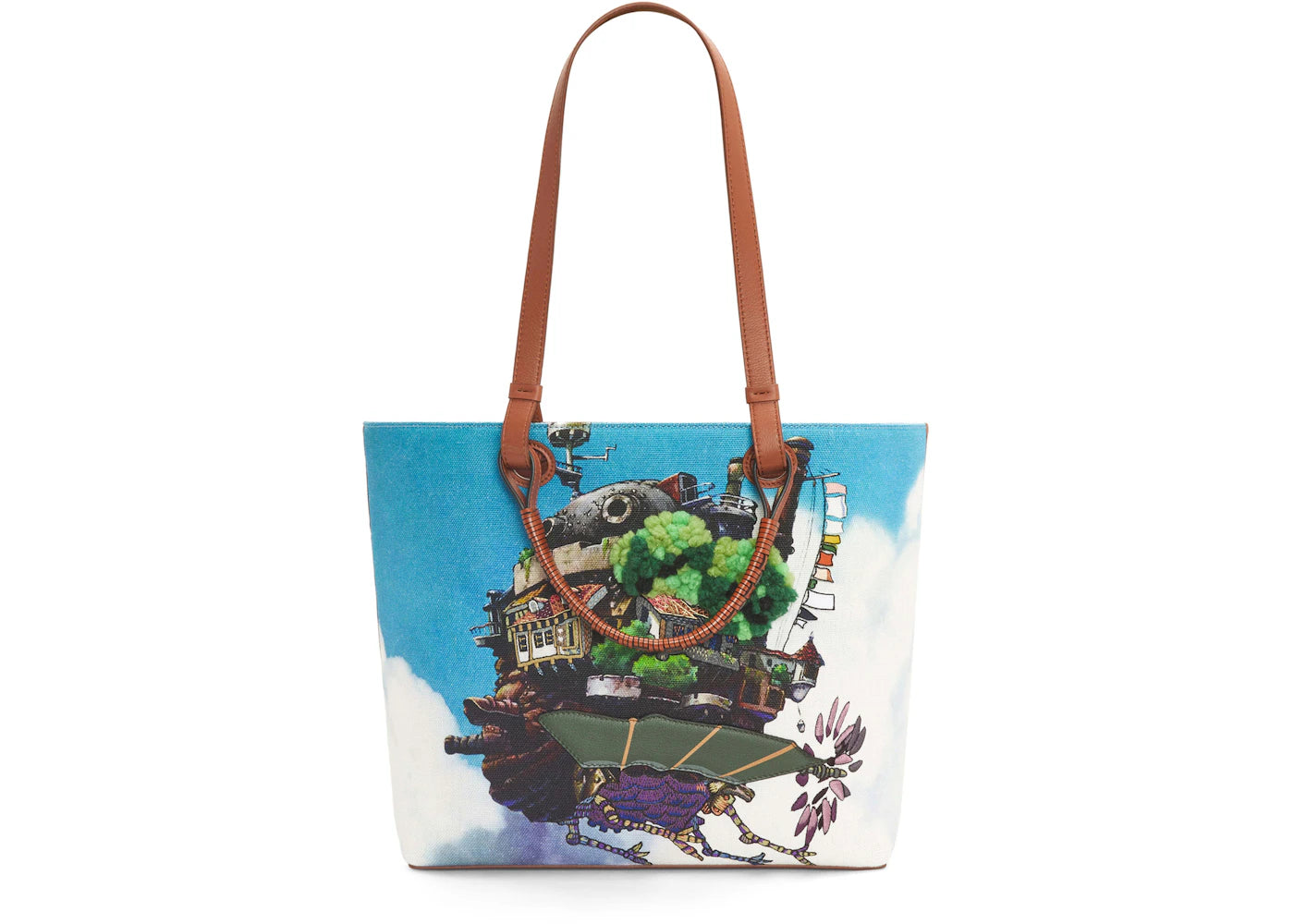 LOEWE x Howls Moving Castle Anagram Tote Bag In Canvas and Calfskin Multicolor - vue secondaire A