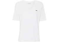 Lacoste Women's Relaxed Fit Soft Cotton V Neck T-shirt White