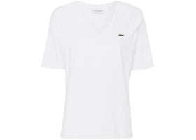 Lacoste Women's Relaxed Fit Soft Cotton V Neck T-shirt White