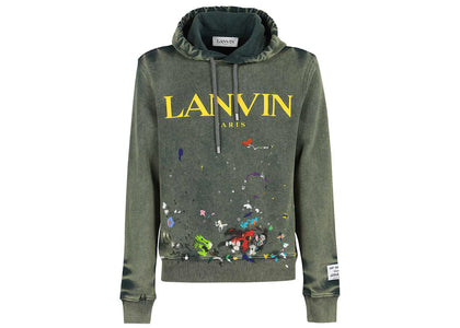 Lanvin x Gallery Dept. Logo Hoodie With A Worn Effect And Paint Marks Green - authentic Lanvin apparel