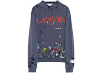 Lanvin x Gallery Dept. Logo Hoodie With A Worn Effect And Paint Marks Navy Blue