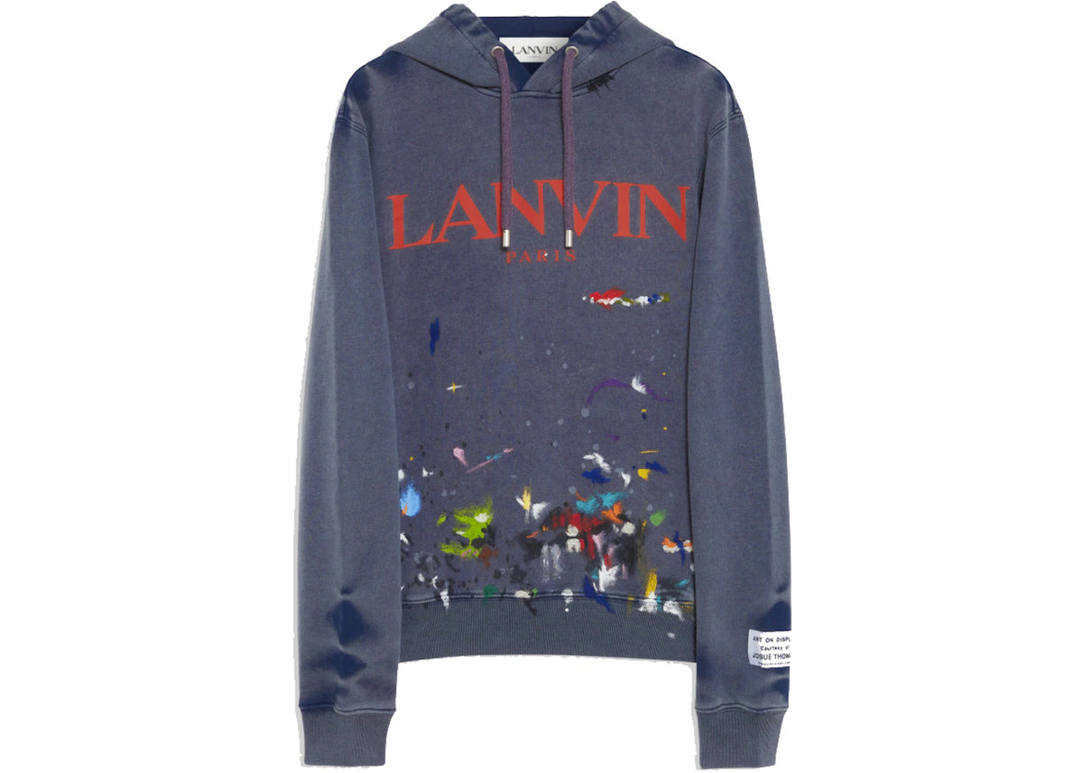 Lanvin x Gallery Dept. Logo Hoodie With A Worn Effect And Paint Marks Navy Blue - vue secondaire A