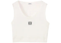 LOEWE Cropped Cotton Anagram Tank Top White/Navy Blue