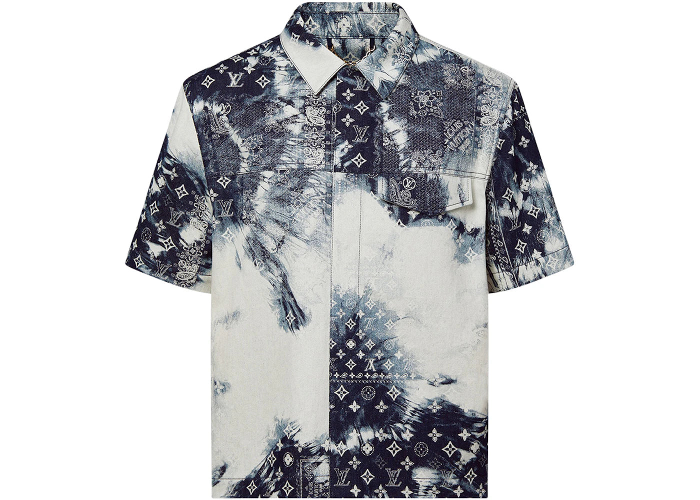 Louis Vuitton Monogram Bandana Short-Sleeved Denim Shirt Indigo/White - vue secondaire A