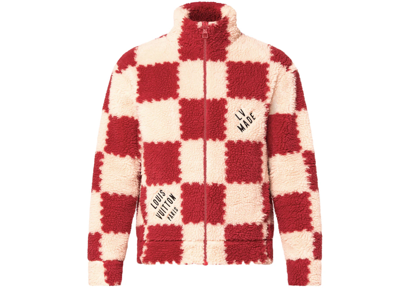 Louis Vuitton x Nigo Jacquard Damier Fleece Blouson Garnet Red - vue secondaire A