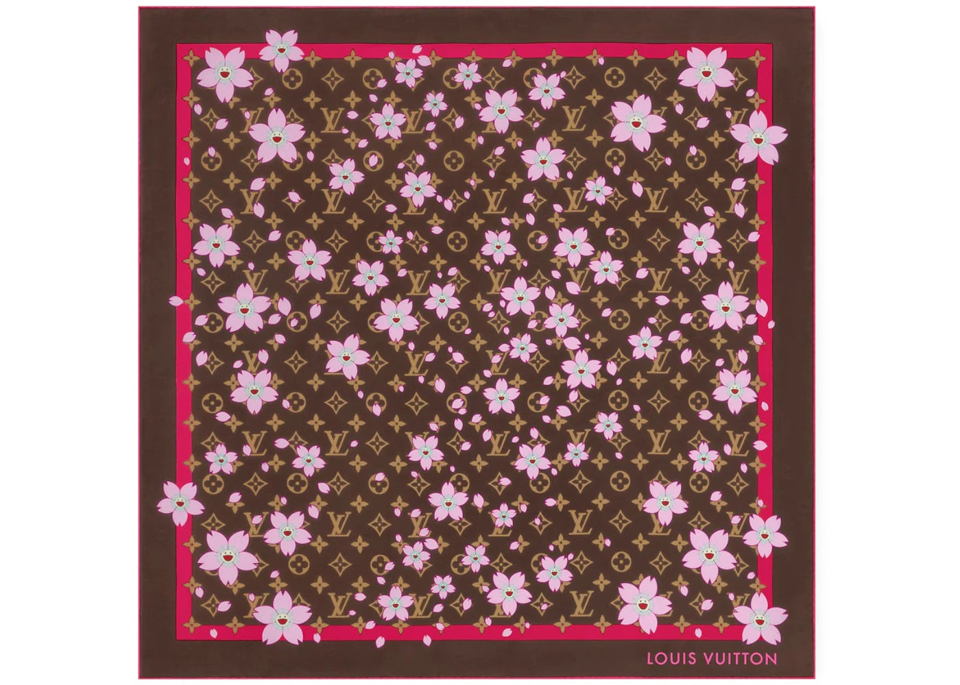 Louis Vuitton x Takashi Murakami Monogram Cherry Blossom Square 70 Sakura Brown - vue 360