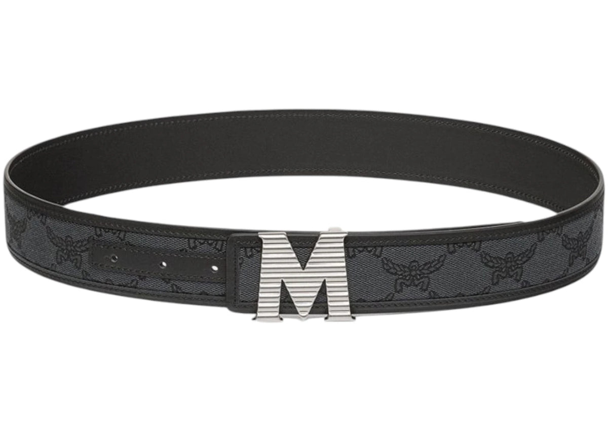 MCM Claus Fluted M Loretos Jacquard Reversible Belt Black/Grey - vue 360