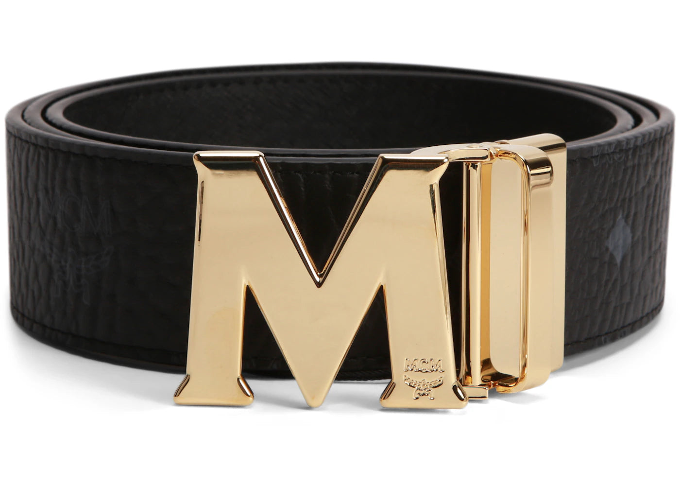 MCM Claus M Reversible Belt Visetos 24K Gold 1.75W 51In/130Cm Black - vue 360