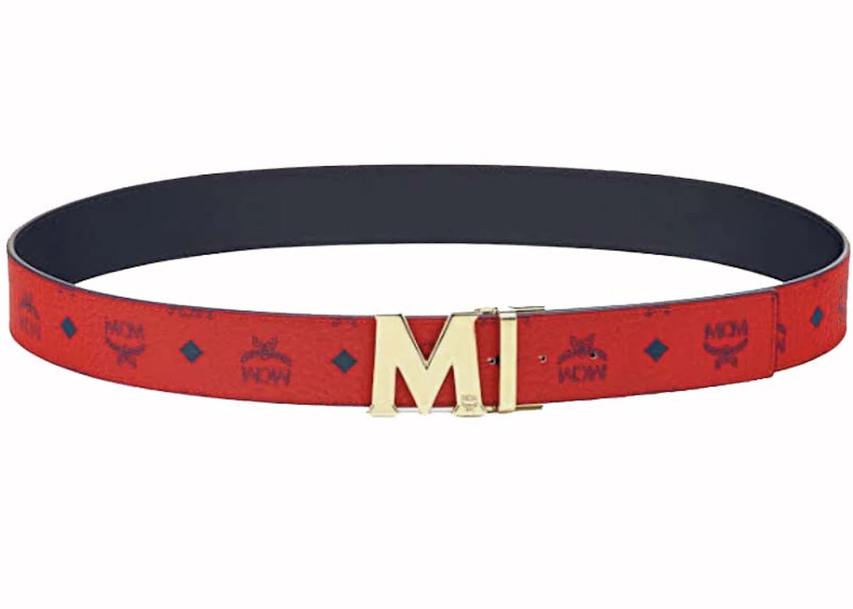 MCM Claus M Reversible Belt Visetos Ruby Red/Blue - vue secondaire A