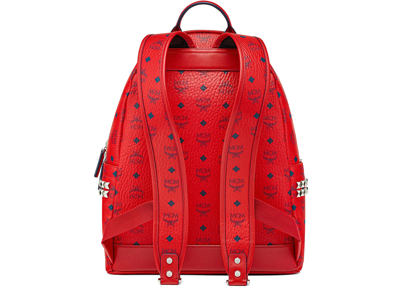 MCM Stark Rucksack mit seitlichen Nieten, Visetos Monogram Candy Red - vue secondaire A