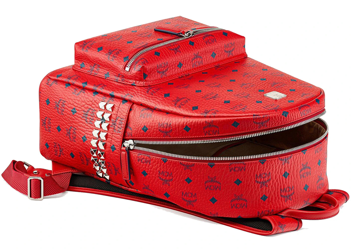 MCM Stark Rucksack mit seitlichen Nieten, Visetos Monogram Candy Red - vue secondaire B